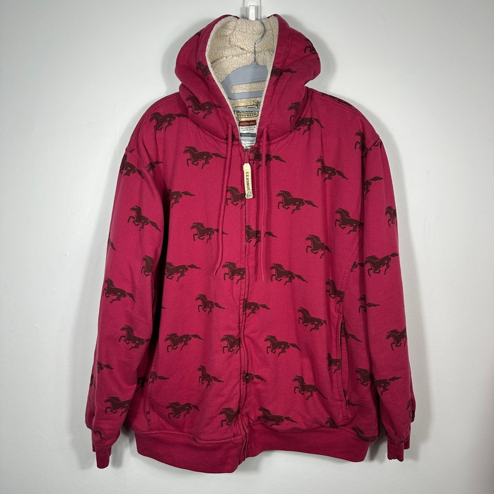 C.E. Schmidt Horse Print Hoodie Womens 2XL Pink Excellent Sherpa Lined Zip Up